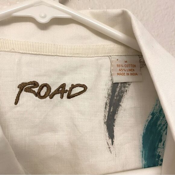 ROAD mens Cotton linen blend Short Sleeve button up Shirt coastal beachy -M - Picture 4 of 9